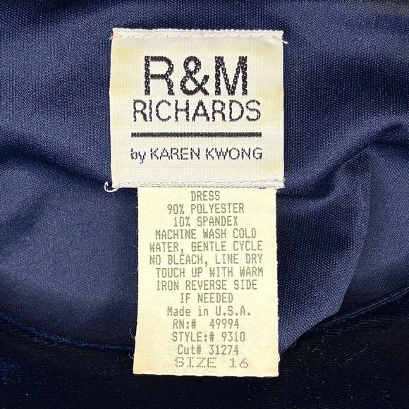 Y2K Blue Velvet Maxi Dress Sleeveless Size 16 R&M Richards Karen Kwong Goth Glam - Picture 9 of 10